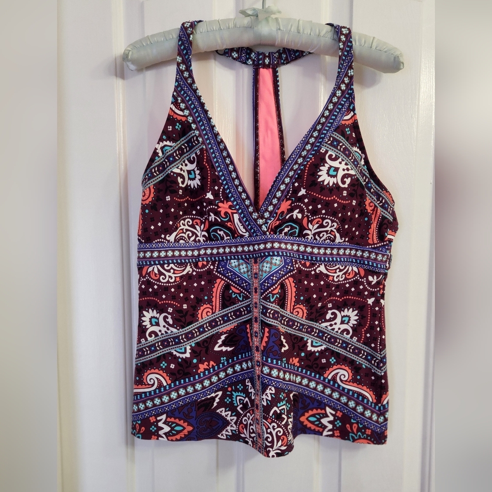 Title Nine Purple Paisley V-Neck Racerback Tank - Coral & Teal Accents - Picture 2 of 9